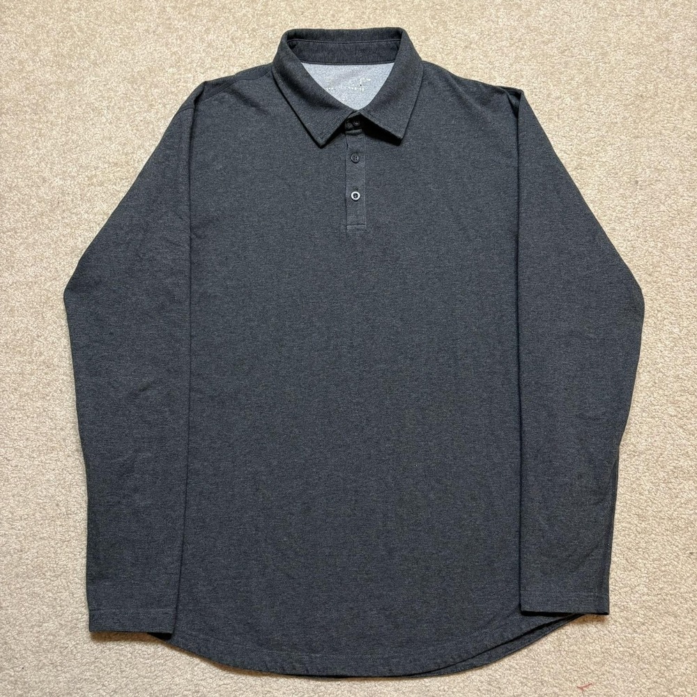 BYLT Polo Shirt Mens Medium Gray Long Sleeve Premium Basics Jersey Knit Tagless